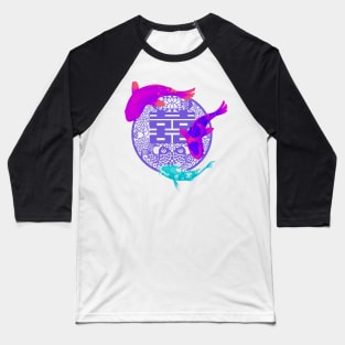 Double Happiness with Vivid Koi Fish and Purple Symbol - Hong Kong Retro Baseball T-Shirt